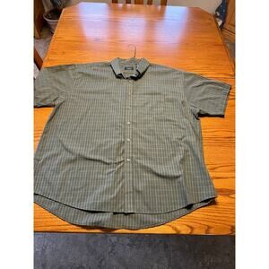Van Heusen green plaid button down casual shirt, men's size XXL 18-18 1/2